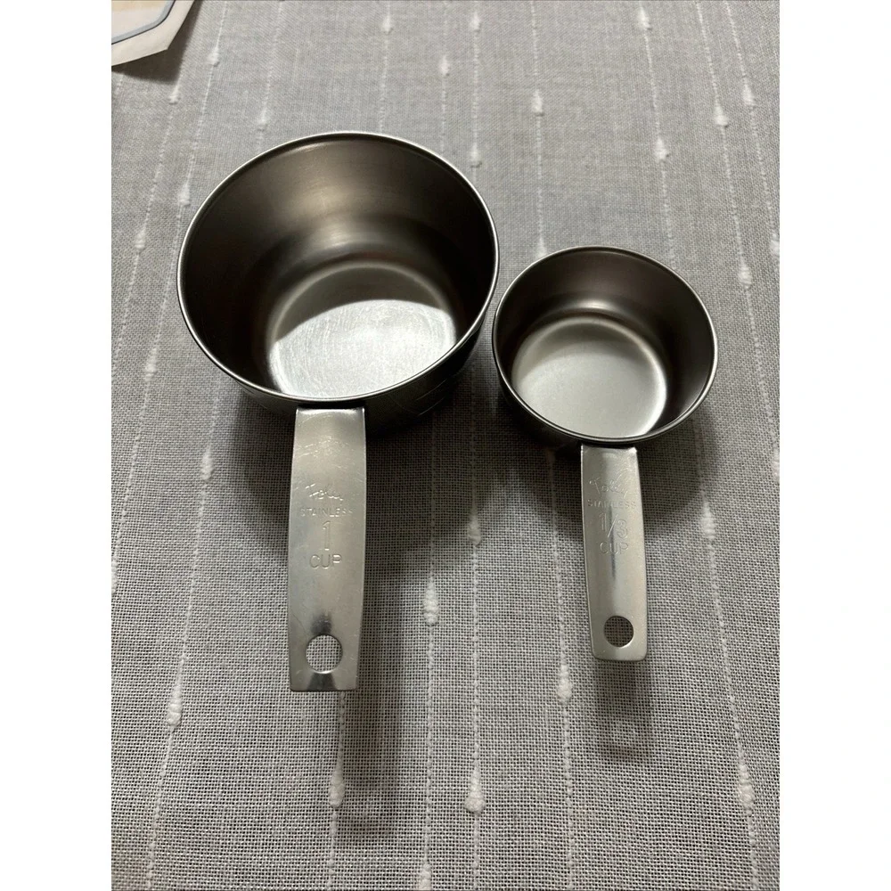 Vintage Foley 2 Pc Replacement Measuring Cups Stainless Steel 1/3 & 1 Cup EUC